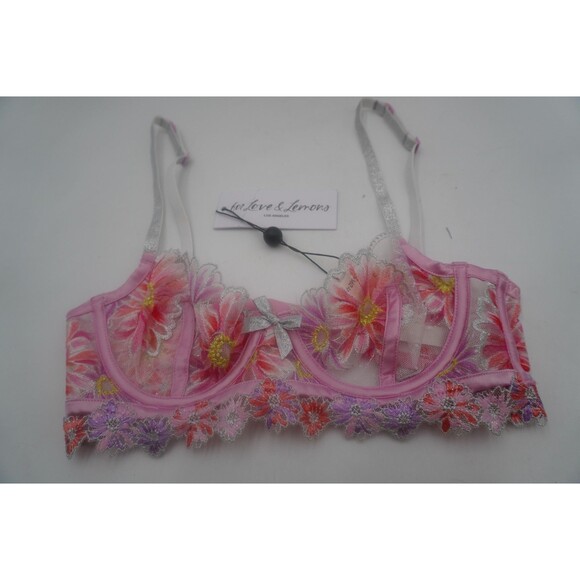 For Love And Lemons Aster Embroidery New Bra Lace Pink Floral Underwire Size XS - Picture 3 of 11
